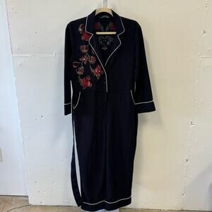 Zara Black Embroidered Cropp Oriental Jumpsuit Wide Leg Belted Small